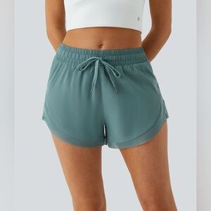 HALARA Mid Rise Drawstring Contrast Mesh 2-in-1 Flowy Running Shorts 3''